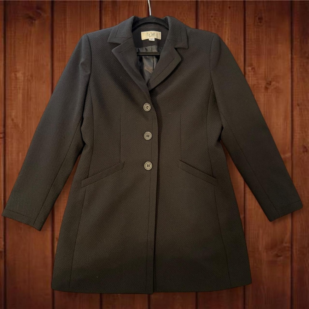 Le Suit Petite Black Longline Blazer Jacket 6P Career Business Minimalist